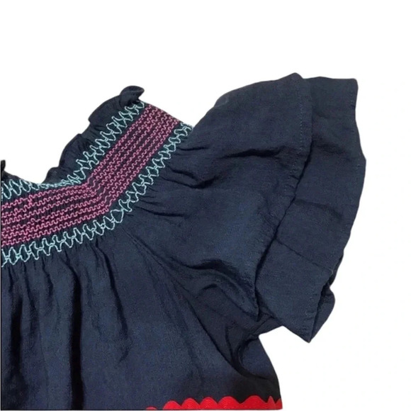 Entro Blue Striped Ruffle Cap Sleeve Flowy Fit Top Size L - Picture 2 of 7